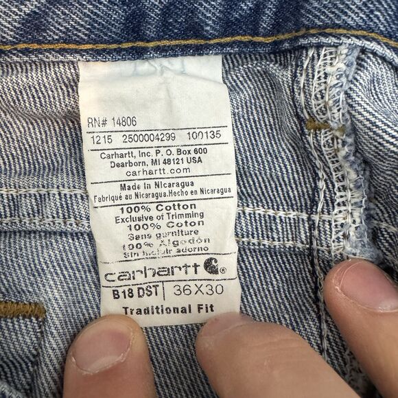 Carhartt Jeans Mens 36x30 Blue Denim Straight Leg Light Wash Work Wear B18 DST - Picture 9 of 10